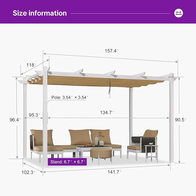 PURPLE LEAF Outdoor Pergola 10' x 13' White Pergola, Double Canopy, Khaki | - Image 2