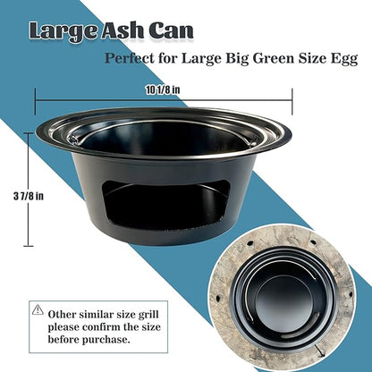 KAMaster Ash Can with Folding Handle Compatible with Large Big Green Egg,Charcoal Ash Collector Must Haves Green Egg Accessories Carbon Steel Ash Pot High Temperature Resistance Kamado Ash Basket