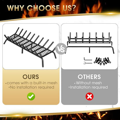 G GOOD GAIN Fireplace Grate with Ember Retainer, 32in Heavy Duty Steel Indoor, Chimney Hearth Wood Stove Burning Rack Holder,1/2 Bar Fire Place Asseccories for Outdoor, Fire Pits, Camping.