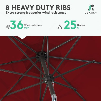 JEAREY 9FT Outdoor Patio Umbrella, Market Umbrella, Burgundy | Outdoor Table - Image 5