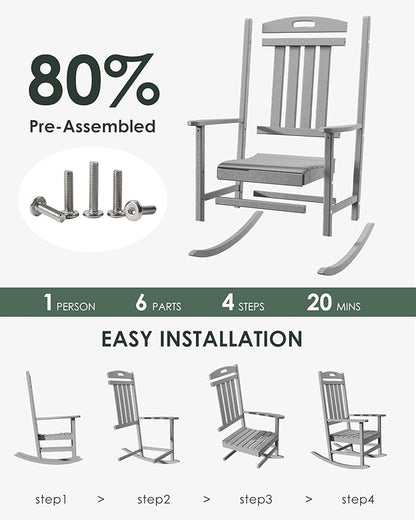 Outdoor Rocking Chair Set of 4, All-Weather Resistant Poly Lumber Rocker Chair - Image 3