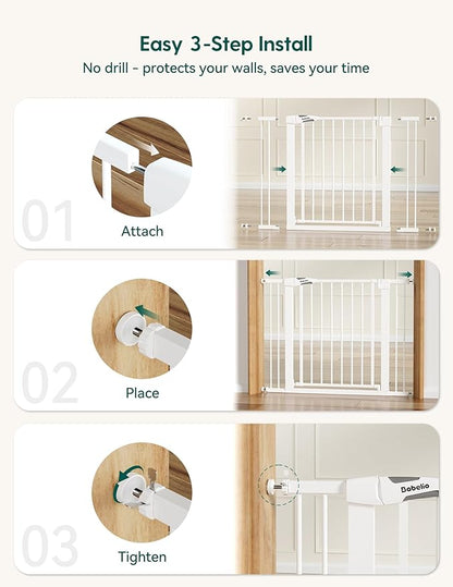 Babelio Baby Gate for Doorways and Stairs, 36“ Tall Pet Gate, PressGuard P7 with Auto Close Design, 29"-43" Wide Easy Install Pressure Mounted, Safety Gate Door for Child and Pet, White
