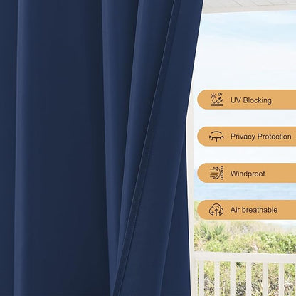 HolidayIdeas Waterproof Patio Outdoor Curtains with Rod Pocket 4 Pcs- UV & Privacy Protect Weatherproof Gazebo Outdoor Drapes for Porch, Balcony, Apartment, Sliding Glass Door, Navy, 54x84 Inch