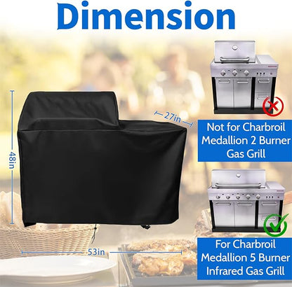 5 Burner Infrared Gas Grill Cover for Charbroil Medallion Series, Heavy Duty Modular Outdoor Kitchen Grill Cover, Waterproof & Dustproof 5-Burner Propane Griddle Covers，53" x 27" x 48"