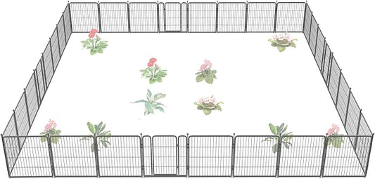 FXW Garden Fence Outdoor for The Yard – 32in(H) x 72.9ft(L) Heavy Duty Metal Animal Barrier for Dog and Rabbit, Decorative Dog Fence, 32 Panels, Silver