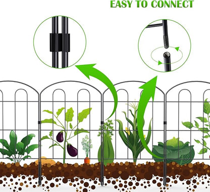 Decorative Garden Fence Outdoor 24in x 10ft Coated Metal RustProof Landscape Wrought Iron Wire Border Folding Patio Fences Flower Bed Fencing Animal Barrier Section Panels Decor
