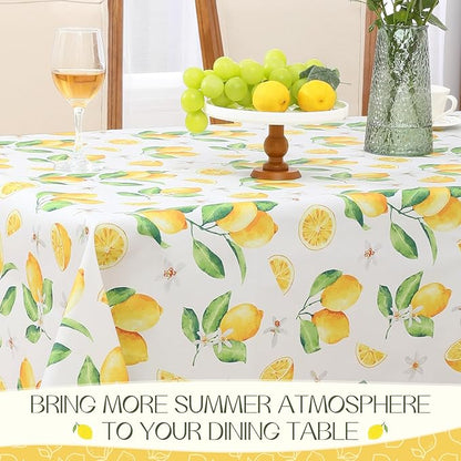 Romanstile Summer Rectangle Plastic Tablecloth, 100% Waterproof Oil-Proof Lemon PVC Table Cloth, Heavy Duty Vinyl Table Cover for Dining, Camping, Picnic, Outdoor - 54 x 120 Inch, Lemon