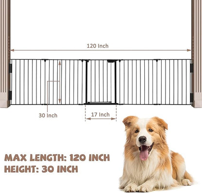AUXSOUL 118" Wide Baby Gate Metal Safety Playpen - Fireplace Fence for Toddler/Pet/Dog, Fits 72"- 118" Wide, 5-Panel (30" H, Black)