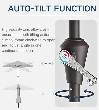 9FT Auto-Tilt Patio Umbrella|Outdoor Market Table Umbrella - Image 2