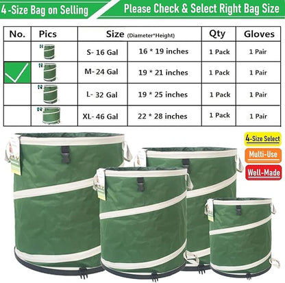 24-Gallon Collapsible Trash Can (19x21 in) Hard-Shell Bottom Leaf Bag,Yard Waste Bags,Garden Debris Bag,RV Camp Waste Bin,Pop-Up Trash Can,Recycling Bin,Laundry Hamper,Lawn Grass Clippings,Weed Barrel