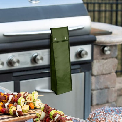 Amylove Grill Utensil Storage Bag BBQ Tool Storage Bags Barbecue Hardware Tool BBQ Utensil Holder Pouch Oxford Cloth Accessory Foldable for Camping Hiking(2 Pcs,Army Green)