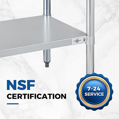 Profeeshaw Stainless Steel Prep Table NSF Commercial Work Table with Backsplash and Undershelf for Kitchen Restaurant 48x30 Inch