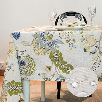 Spring Rectangular Tablecloth 120 x 60 Inch, Print Floral Waterproof Rectangle Table Cloth, Fabric Table Cover for Dining Kitchen Farmhouse Ourdoor - Green Flowers