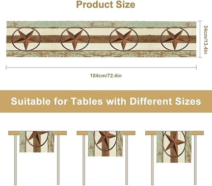 Texas Western Star Table Runner, Farmhouse Cowboy Country Barn Star Table Runners for Home Living Room Holiday Dinner Scarf Decor, 13x70inch