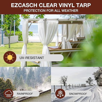 20 Oz Outdoor Vinyl Curtain, Outdoor Clear Panel Curtain, Weather Resistant Outdoor Curtain for Pergola, Porch, Gazebos, with Rustproof Grommets (10'H x 7'W, Brown)