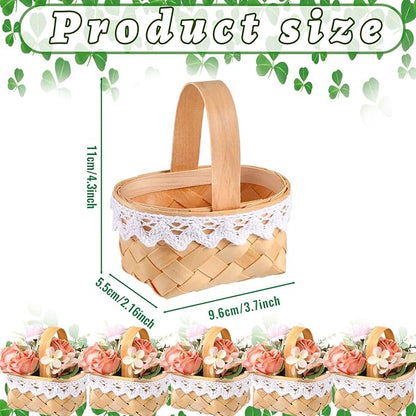 Geelin 12 Pcs Mini Flower Girl Basket Mini Woven Baskets with Handles Rustic Elegant Flower Holder for Wedding Party, Home Decoration, Garden Decor and DIY Decor