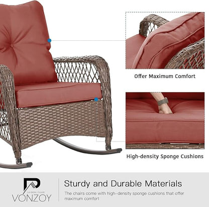 Patio Furniture Set 3 Pieces, Wicker Outdoor Rocking Bistro Set, Backyard or - Image 5