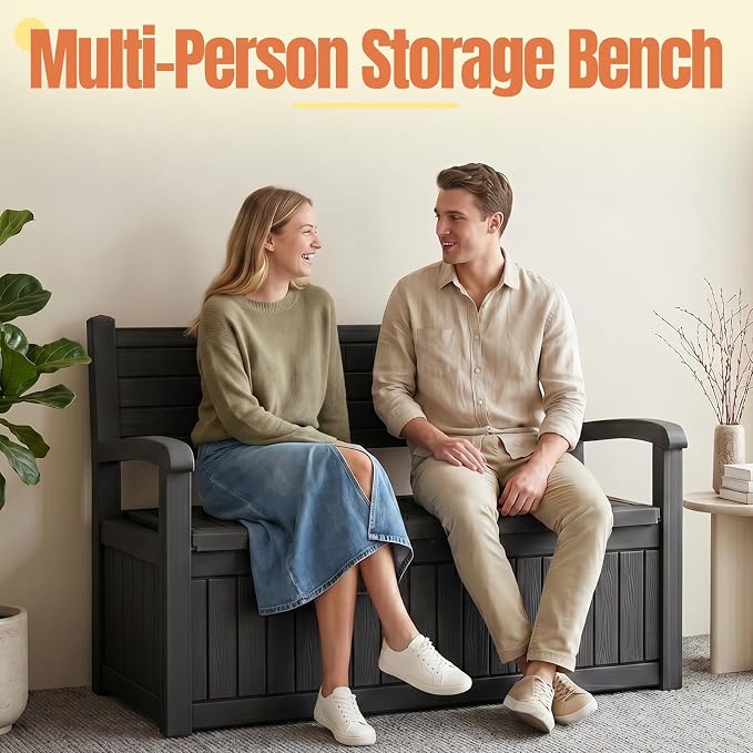 Storage Bench Outdoor Deck Box, 100 Gallon Lockable Patio Furniture | - Image 6