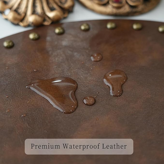 Round Placemats Set of 4, Waterproof Oilproof PU Place Mats, Heat Resistant Anti-Slip Faux Leather Table Mats for Indoor & Outdoor Use, Dark Brown