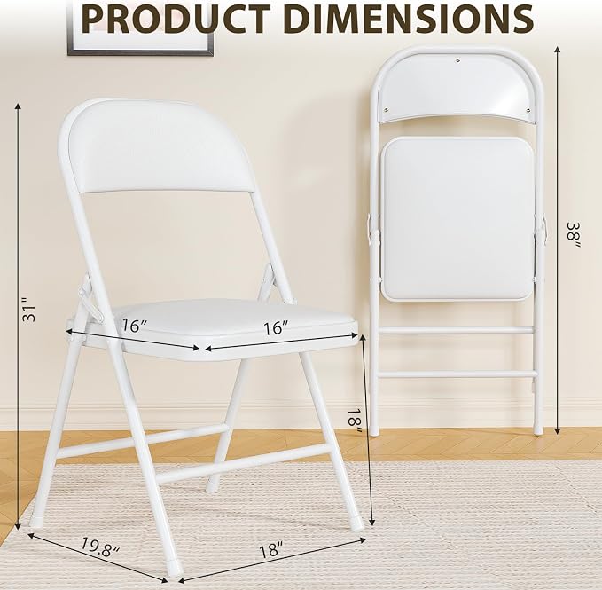2 Pack Padded Folding Chairs, Portable Metal Foldable Chairs - Image 3