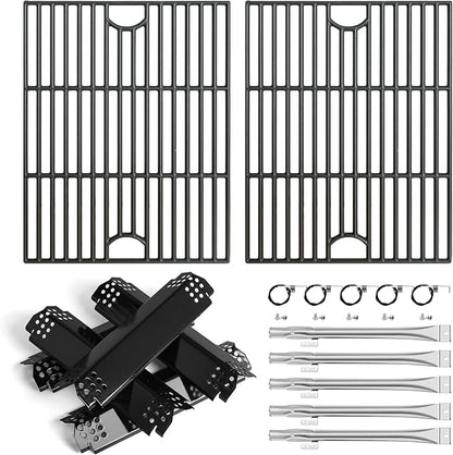 Grill Parts for Nexgrill replacement parts 5 Burner 720-0888 720-0888N 720-0888A,Cast Iron Cooking Grate,Heat Shield,Burner Kit for Nexgrill replacement parts 4 Burner 720-0830 720-0830H Grill Grates