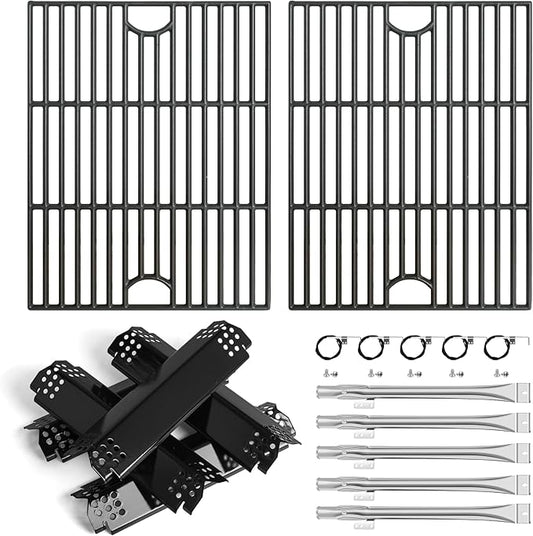 Grill Parts for Nexgrill replacement parts 5 Burner 720-0888 720-0888N 720-0888A,Cast Iron Cooking Grate,Heat Shield,Burner Kit for Nexgrill replacement parts 4 Burner 720-0830 720-0830H Grill Grates