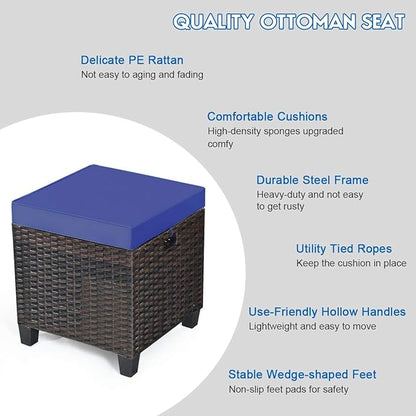 Tangkula 2 Pieces Outdoor Patio Ottoman, All Weather Rattan Wicker Ottoman Seat, Patio Rattan Furniture, Outdoor Footstool Footrest Seat w/Removable Cushions