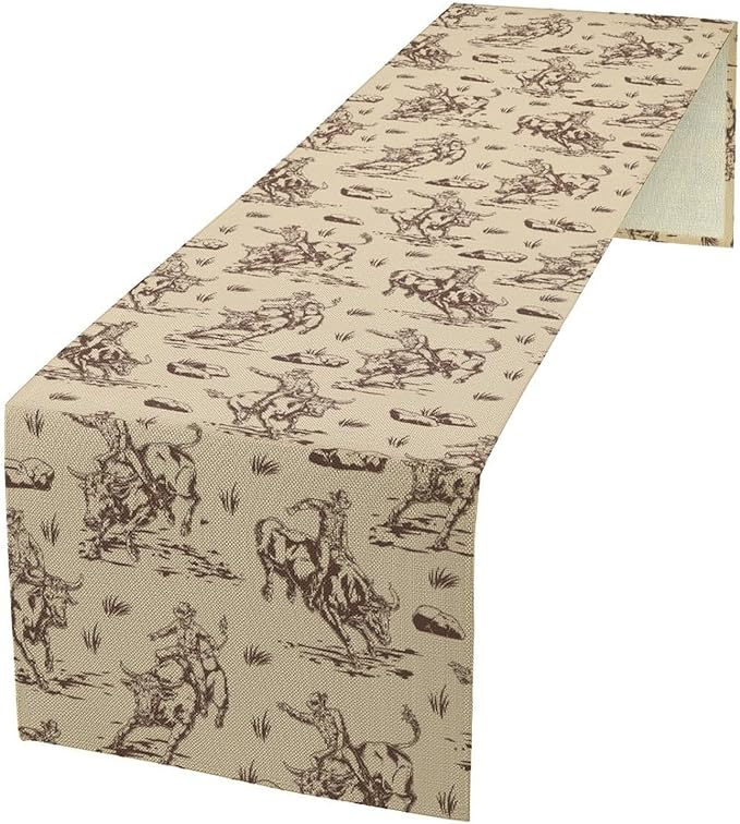 Western Desert Cowboy Table Runner, Seasonal Spring Fall Kitchen Dining Table Decoration for Indoor Outdoor Home Party Dinner 13x90in