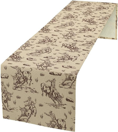 Western Desert Cowboy Table Runner, Seasonal Spring Fall Kitchen Dining Table Decoration for Indoor Outdoor Home Party Dinner 13x36in