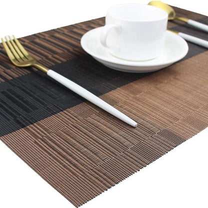 PIGCHCY Placemats,Washable Vinyl Woven Table Mats,Elegant Durable Placemats for Dining Table Set of 6 (Bamboo-Brown)