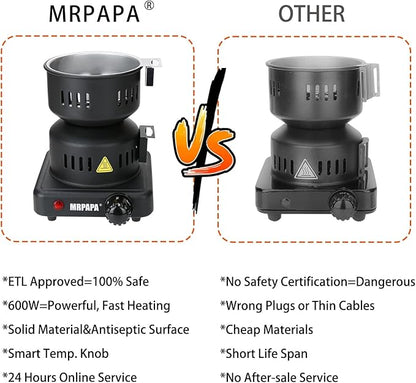 Hookah Coal Burner - Mrpapa Electric Charcoal Starter, Electric Stove ETL Approved Durable Multipurpose Electric Stove 120v~600w,Overheat Protection Hookah Coconut Coals Burner