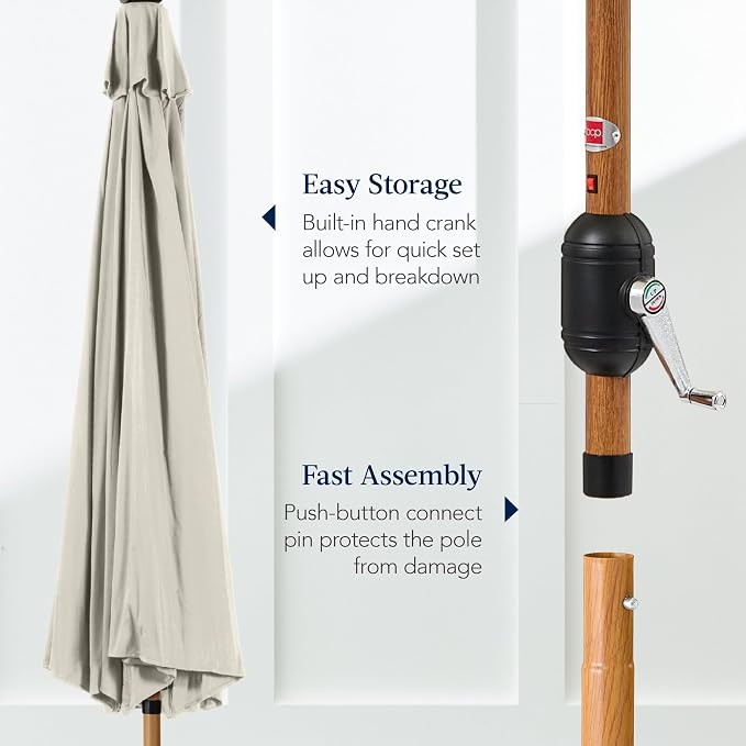 Best Choice Products 10ft Solar Market Patio Umbrella w/Woodgrain Pattern Pole - Image 7