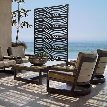 DNYSYSJ Metal Outdoor Divider 71x40'' Privacy Screens 6 Panels Freestanding Decorative Privacy Screen for Patio Balcony Deck Garden Backyard (Model D)