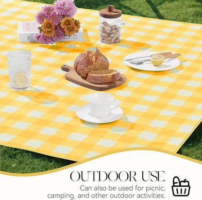 MOSAYT Rectangle Vinyl Tablecloth, 100% Waterproof Buffalo Gingham Plastic Table Cloth, Heavy Duty Wipeable Table Covers for Picnic, Outdoor, Camping - 54 x 108, Yellow