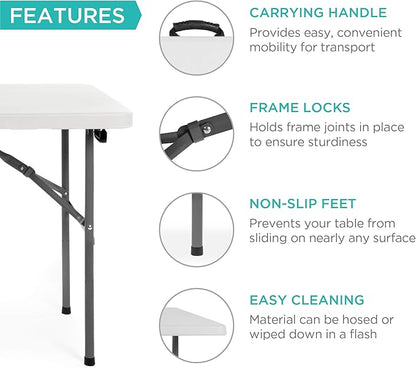 Best Choice Products 4ft Plastic Folding Table, Indoor Outdoor Heavy Duty Portable w/Handle, Lock for Picnic, Party, Camping - White