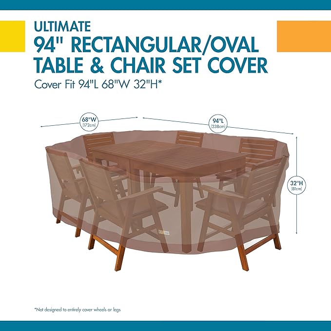 Duckcovers Ultimate Waterproof Rectangular/Oval Patio Table with Chairs Cover, 94 Inch