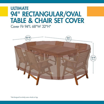 Duckcovers Ultimate Waterproof Rectangular/Oval Patio Table with Chairs Cover, 94 Inch