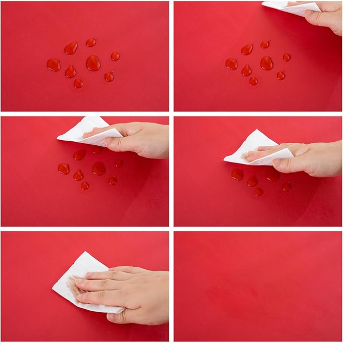 LIBERECOO Vinyl Tablecloth with Flannel Backing, Red, Waterproof, Stain-Resistant, Easy-Clean Table Cover for Holiday, Dining, Kitchen, and Outdoor Use, 60" x 60" Square