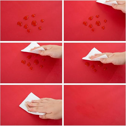 LIBERECOO Vinyl Tablecloth with Flannel Backing, Red, Waterproof, Stain-Resistant, Easy-Clean Table Cover for Holiday, Dining, Kitchen, and Outdoor Use, 60" x 60" Square