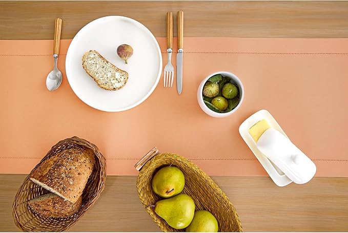 Solino Home Table Runner 120 Inches Long - Cotton Linen Hemstitch Peach Bloom Table Runner 14 x 120 Inch for Valentines, Spring, Easter