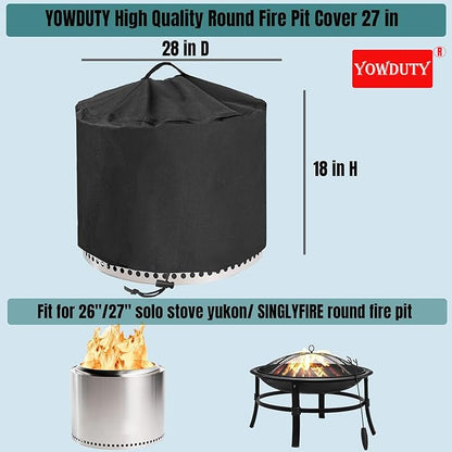 Round Fire Pit Cover for Solo Stove Yukon 27 Inch, Waterproof Heavy Duty 600D Material Fire Pit Cover for 27" Solo Stove Yukon Series Firepit,Round 28" D x 18" H