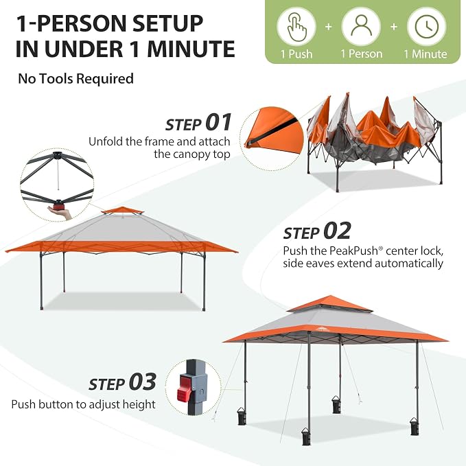 EAGLE PEAK 13x13 Pop Up Canopy Tent, Auto Extended Eaves, Heavy Duty Outdoor - Image 7
