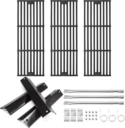 Hiorucet Grill Parts for CharGriller 5650, 5050, 3001, 5072, 3030, 3008, 4000, 5252, King-Griller 3008 5252 Gas Grills, Cast Iron Cooking Grates, Heat Plates, Burner Tubes, Igniters, Hanger Brackets