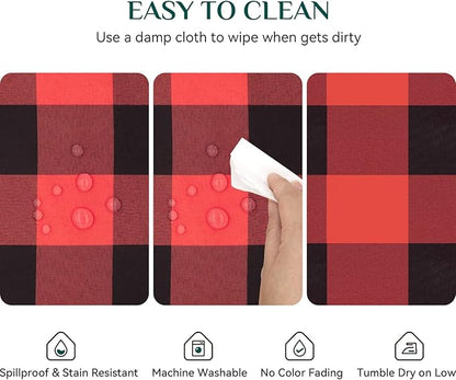 Softalker Gingham Checkered Tablecloth Rectangle - Outdoor Waterproof Buffalo Plaid Table Cloth, Stain Resistant Washable Table Cover for Picnic, Camping, Dining - Red and Black, 54 x 120 Inch