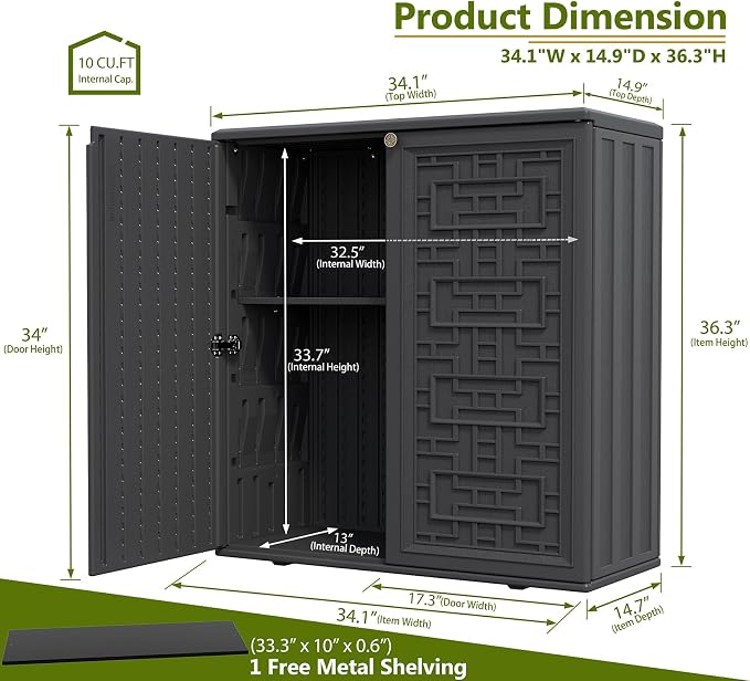 ZZM HDPE Outdoor Storage Shed, Outdoor Plastic Storage Cabinet, Horizontal - Image 3
