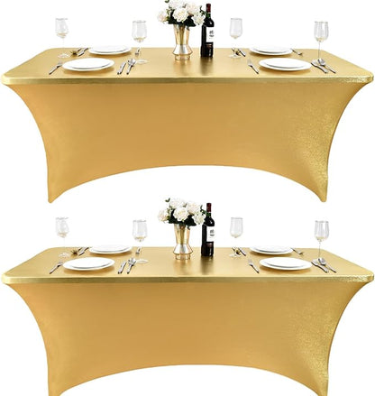 2-Pack 6ft Spandex Table Covers for Rectangle Standard Folding Tables - Wrinkle Resistant Stretch Tablecloths - Ultimate Fitted Table Protector for Parties, Trade Shows, Banquet