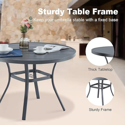 VICLLAX Round Patio Dining Table, 41 inch Metal Outdoor Dining Table with Umbrella Hole for Garden Lawn Balcony Deck, Dark Grey