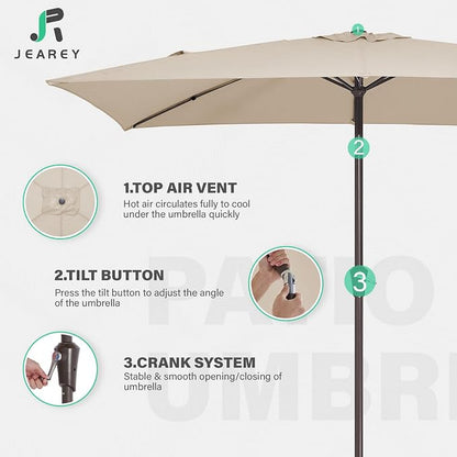 JEAREY 6.5x10 ft Rectangular Patio Umbrellas Rectangle Outdoor Umbrella - Image 7