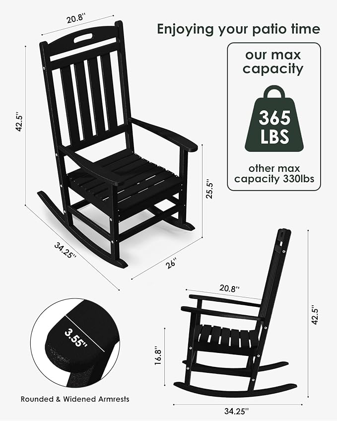 Outdoor Rocking Chair Set of 2, All-Weather Resistant Poly Lumber Rocker Chair - Image 2