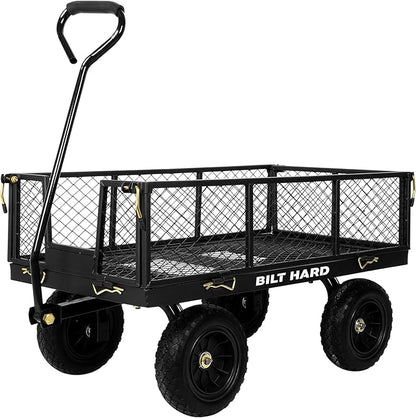 BILT HARD 400 lbs 10" Rubber Tires Steel Garden Cart with 180° Rotating Handle and Removable Sides, 4 Cu.Ft Capacity Utility Heavy Duty Garden Carts and Wagons